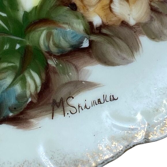 Vintage Japanese Hand Painted Porcelain Plate Wall Hanger Attached Floral Design - Picture 2 of 3